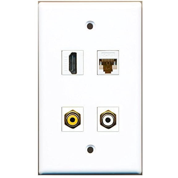 RiteAV - 1 Port HDMI 1 Port RCA White 1 Port RCA Yellow 1 Port Cat6 Ethernet White Wall Plate