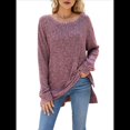 thumbnail image 1 of Suéter de Punto con Abertura Lateral Y2K para Mujer, Cuello Redondo, Larga, Blusa de Punto Liso con Abertura Lateral, Túnicas Vino Tinto S, 1 of 10