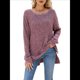 thumbnail image 1 of Suéter de Punto con Abertura Lateral Y2K para Mujer, Cuello Redondo, Larga, Blusa de Punto Liso con Abertura Lateral, Túnicas Vino Tinto L, 1 of 10