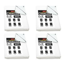 4 Pack 8' x 10' White Canvas Tarp 12oz - Water Resistant & Breathable - Heavy Duty Tarps - Multipurpose Tarpaulin Cover for Camping Tent