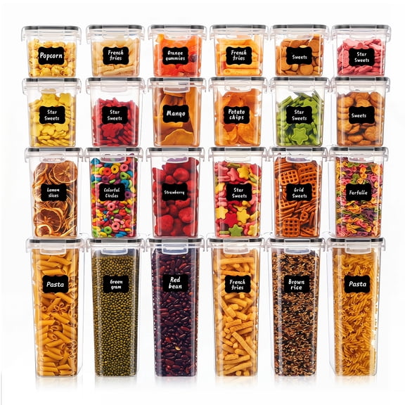 Asnews 24 PCS Airtight Food Storage Containers with Lids, Kitchen Storage Container for Cereal, Dry Food, Flour and Sugar, BPA-Free, Includes 24 Labels