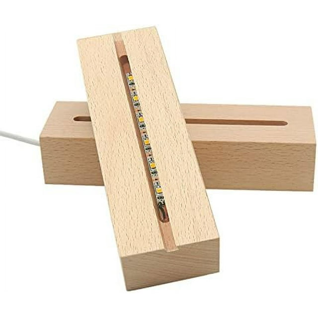 Wooden Light Base, Wooden LED Base 5.9 Inch Rectangle Display Pedestal Night LED Warm Light Lamp Base Lighted Display Stand with USB Switch for Crystal Glass Acrylic Art Display (A: Close+Open Slot)