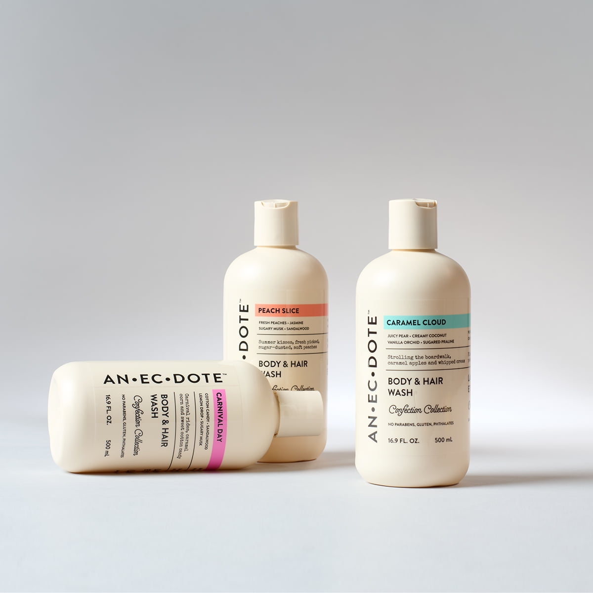 Anecdote Body and Hair Wash, Caramel Cloud, 16.9 FL OZ/500 mL, ANECDOTE 3-IN-1 BODY WASH CARAMEL CLOUD