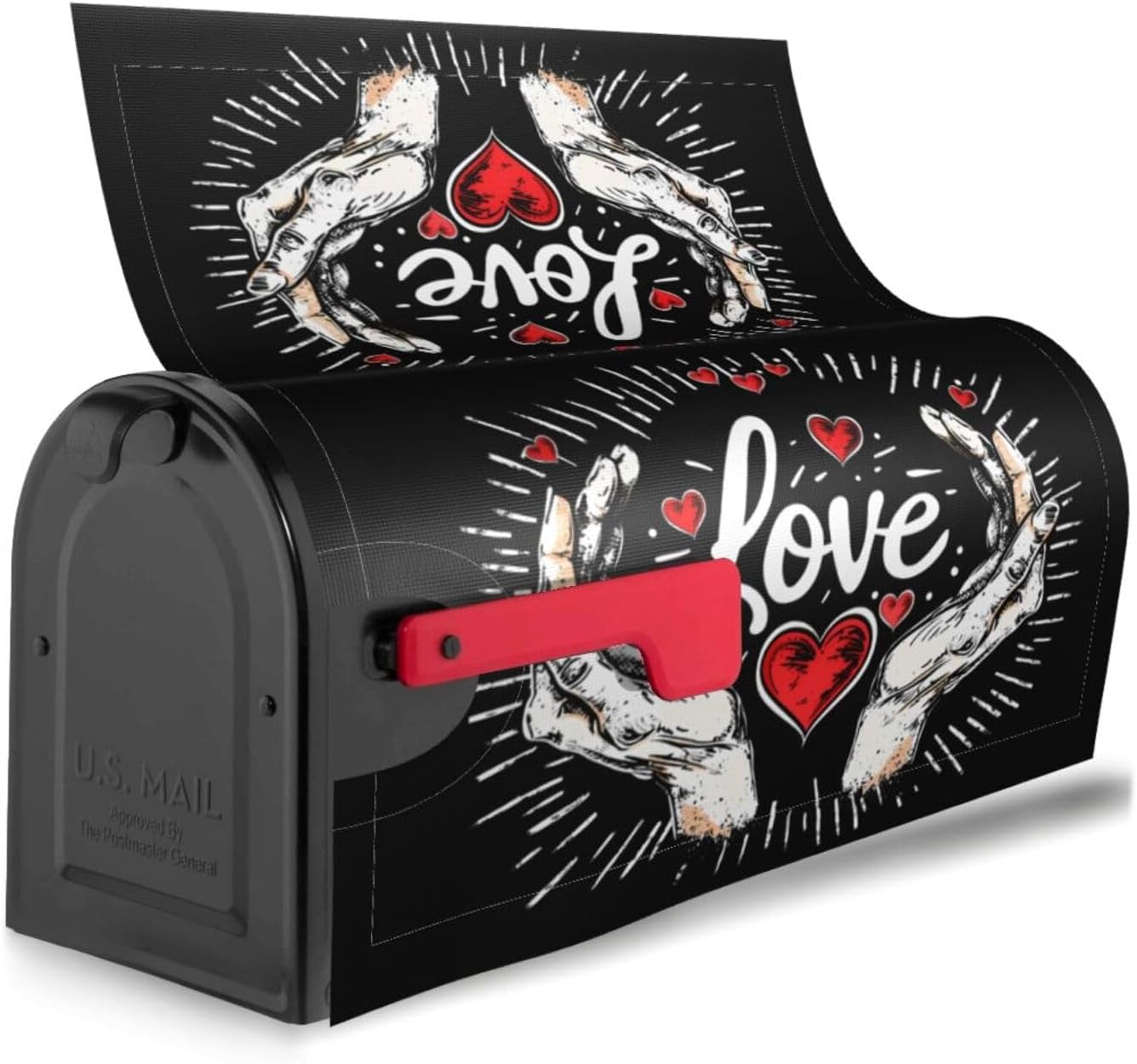 Love Mailbox Covers, Black Magnetic Post Box Cover Wraps Standard Size 21x18 in for Garden Yard Decor