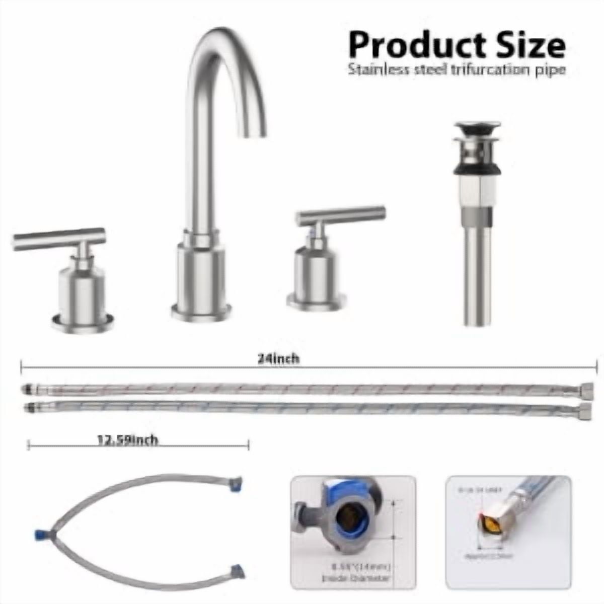 TEQIN Bathroom Faucet,Brushed Nickel Widespread Bathroom Sink Faucet, 8 Inch Bathroom Faucet for Sink,3 Hole with Stainless Steel Drain For RV Restroom Bathroom