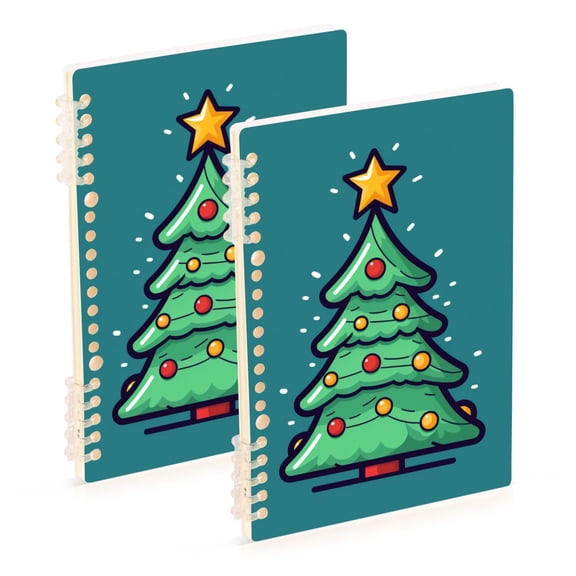 Cute Christmas Tree Ring Binder Notebook Journey Note Diary College Ruled Spiral Notebook Study Loose Leaf Paper A5 60 Pages