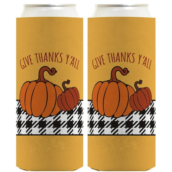 Fall Decorations For Home Give Thanks Y'All Fall Theme 2-Pack Ultra Slim Can Thermocoolers