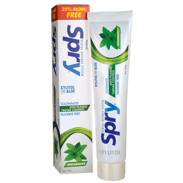 Xlear Spry Xylitol and Aloe Toothpaste Fluoride Free Spearmint 5 oz