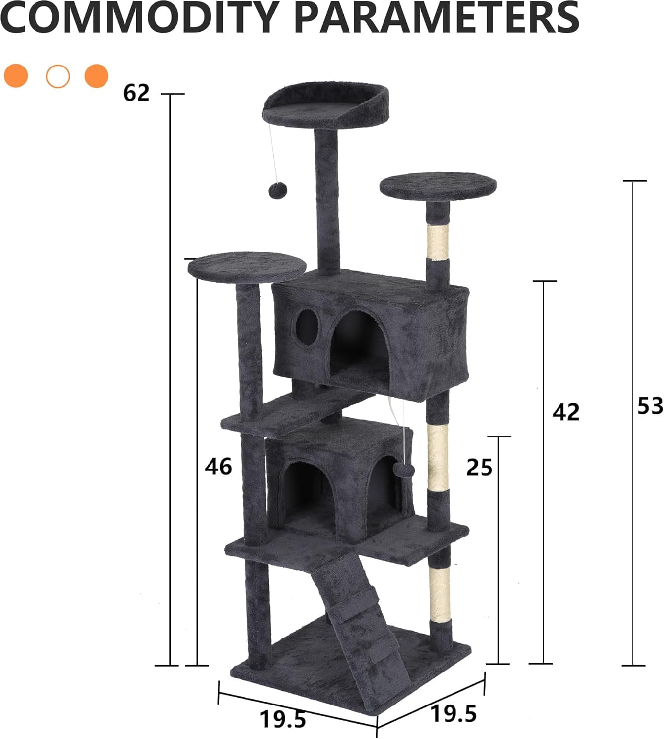 CL.HPAHKL 62 in Cat Tree Tower, Multi-Level Cat Condo Furniture with Scratch Post & Funny Toys for Kittens Pet House Play, Dark Gray