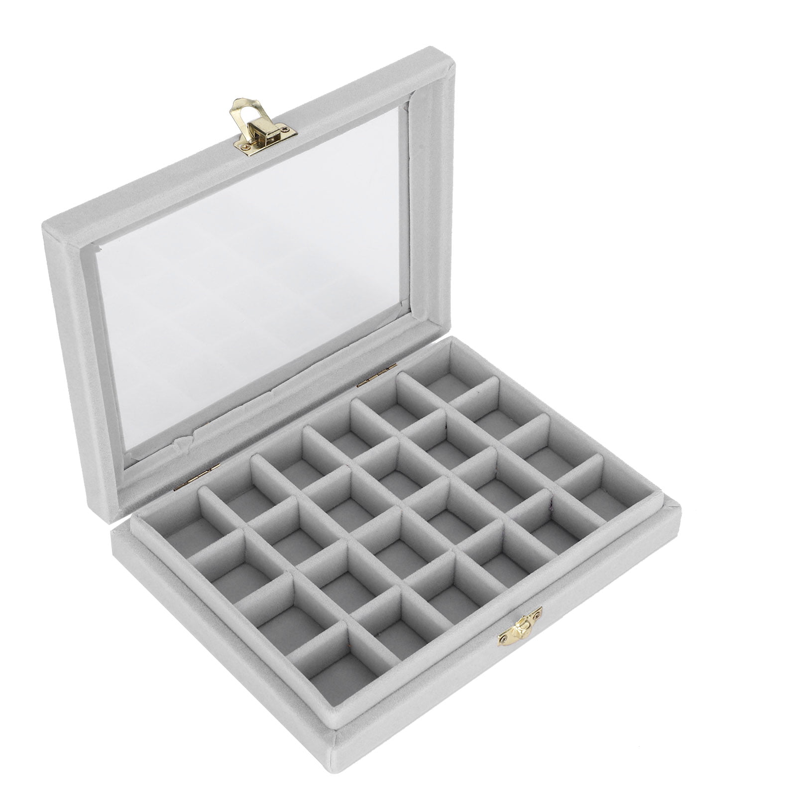 kuou Jewellery Box Grid Earring Box Ice Velvet Organizer Storage Box Jewelry Tray Display Case Gift for Girls Mother Women