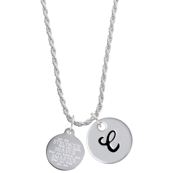 Delight Jewelry Stainless Steel Disc Stronger Braver Smarter Silvertone Script Initial Disc - C - Charm Necklace, 20"+3"