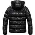 thumbnail image 4 of Chrisuno Men Puffer Jacket With Hood Winter Coat Down Alternative Jacket Insulated Thicken Fur Hooded Parka Shiny Black XX-Large, 4 of 5