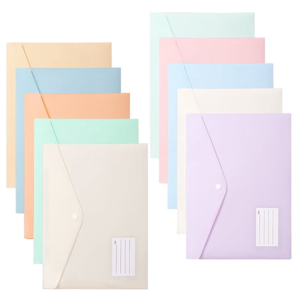 10pcs Macaron Color Snap Button File Folder, Business Card A4 Plastic Office Document Storage Bag, Student Stationery Bag