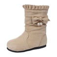 thumbnail image 3 of YUANxueke Girls Ruffle Trim Mid Calf Boots Fashion Faux Suede Sweet Bowknot Pearl Decor Warm Fall Winter Shoes, 3 of 7