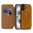 thumbnail image 2 of Wallet Case for iPhone 16, Magnetic Flip Kickstand Compatible with MagSafe, RFID Blocking Premium PU Leather Slim Shockproof Phone Case with Card Holder For iPhone 16,Brown, 2 of 9