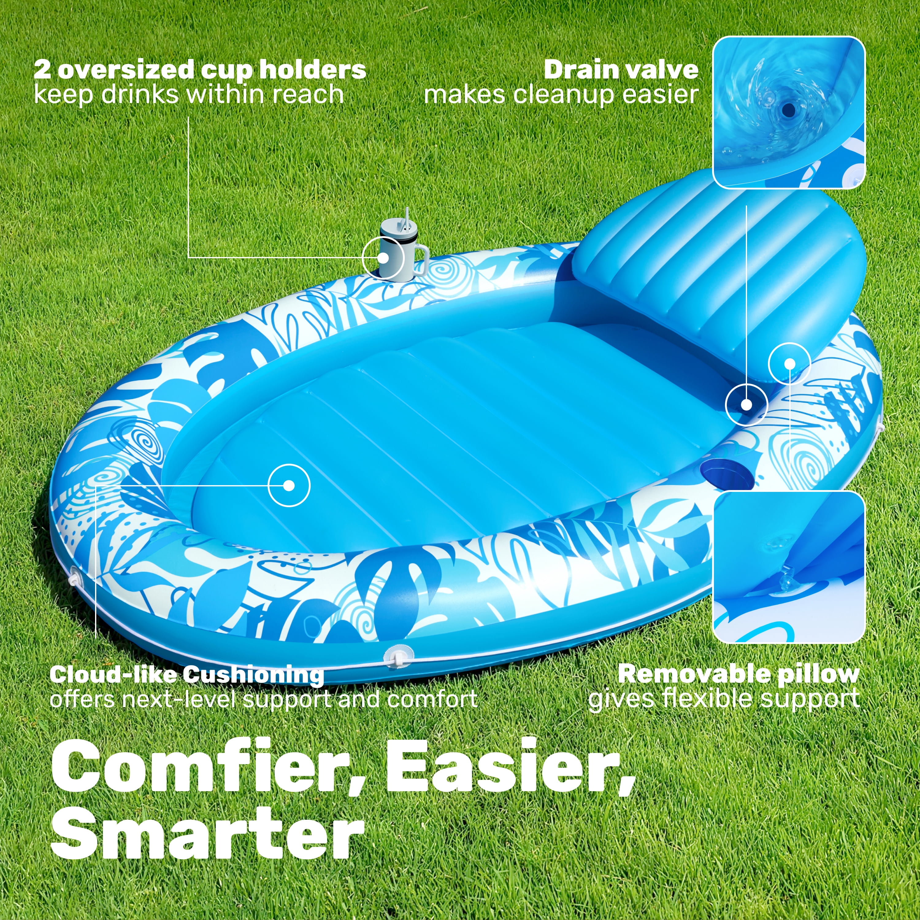 SLOOSH Inflatable Tanning Pool Lounger Float, 70" x 50" Oval Suntan Tub Floatie for Adults, Tanning Pool Suntan Tub Raft Floatie, Sunbathing Bed Lounge for Summer Water Party