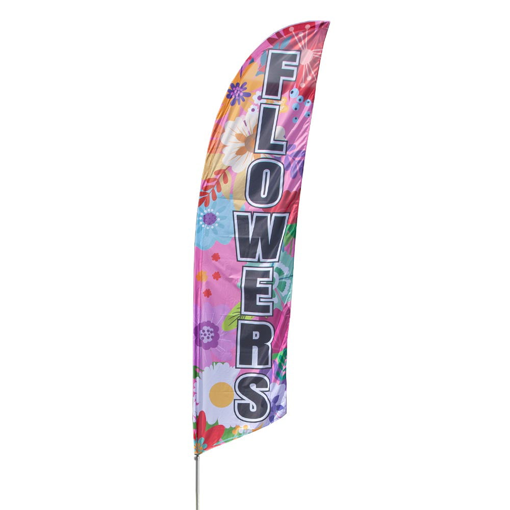 Fresh Flowers Florist Sale Advertising Feather Banner Swooper Flag Kit spike 