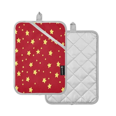 

2 Pcs Pot Holders Sets Oven Mitts Square Potholders Oven Hot Pads Heat Resistant for Kitchen Cooking Baking 7 x9.8 Yellow Stars on Red Background