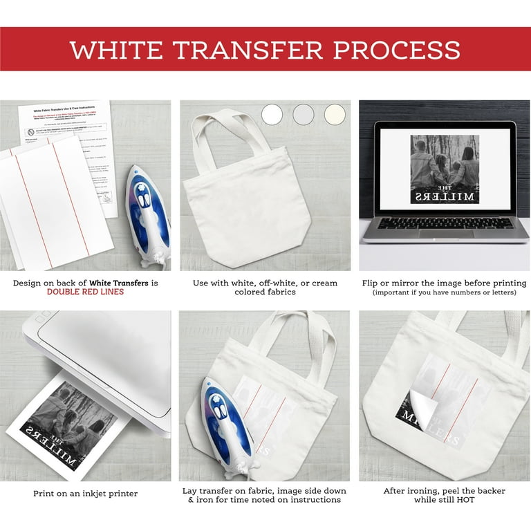 Pen+Gear White & Dark Fabric Transfer Paper, Inkjet Printable, 8.5" x 11", 6 Sheets
