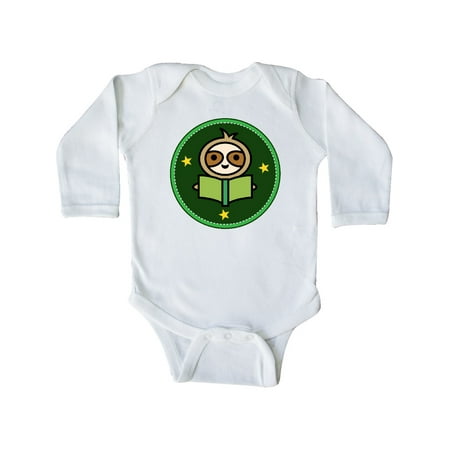 

Inktastic Reading Gift Book Sloth Gift Baby Boy or Baby Girl Long Sleeve Bodysuit