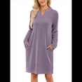 thumbnail image 3 of Vestido Informal de Larga con Bolsillos y Cuello en V para Mujer, Holgado, para Otoño e Invierno Púrpura XL, 3 of 9