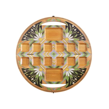 Mancala Game Board Set - Decorative Hand Painted Wood Travel Boardgame