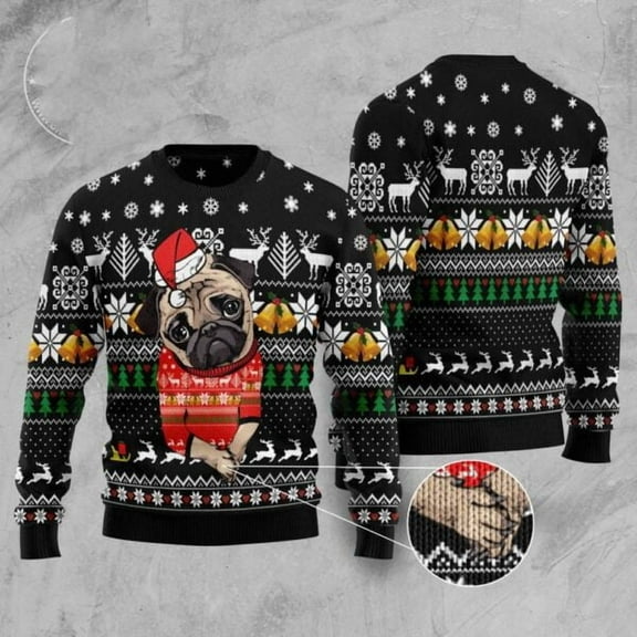 Lovely Pug Christmas Sweater, Dog Christmas Sweater, Dog Sweaters