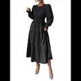 thumbnail image 1 of Vestido de Otoño para Invitada de Boda, con Mangas Largas, Volantes, Cuello Redondo, y Fluido. Negro M, 1 of 7