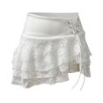 thumbnail image 4 of Wxolcjlv Womens Lace Tiered Mini Skirt Faux Leather Waist Lace‑Up Detail Club Short Skirts, 4 of 4