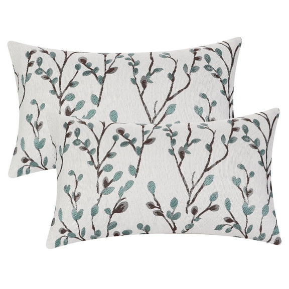 Unique Bargains Floral Pattern Decoration Throw Pillow Cover Blue Flower 12" x 20"