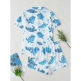 thumbnail image 2 of Womens Blue Sea Turtle Print Pajama Set Short Sleeve Button-Up Top and Shorts, 2 of 8