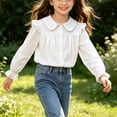 thumbnail image 6 of ITSAME Girls Button Down Shirts Cotton Ruffle Lapel Long Sleeve School Uniform Blouses Fashion Casual Tops White Size 16, 6 of 7