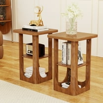 Diubas End Table Set of 2, Mid Century Nightstand, 3 Tier End Table with Storage Shelf for Living Room, Bedroom, Walnut