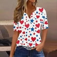 thumbnail image 2 of Cmfcve Patriotic Shirts for Women V-Neck Button 4th of July Blouse Short Sleeves Flag Printed Pullover T-Shirt, 2 of 5