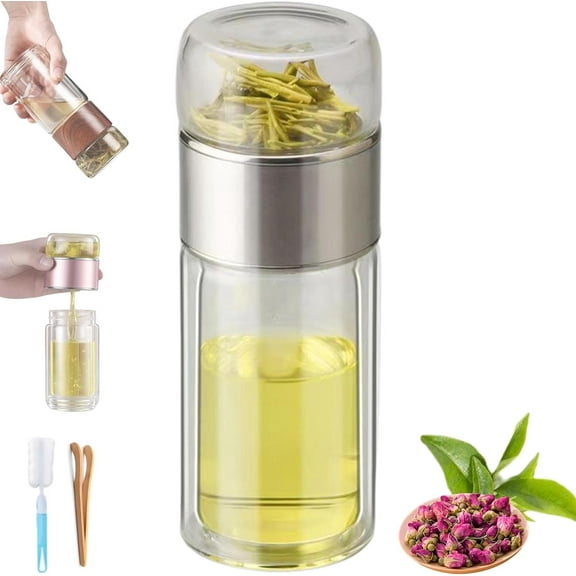 Alivefuser-Alivefuser Tea Infuser Bottle,3-in-1Double Layer Glass Tea Infuser for Loose Leaf Tea with Filter&Lid,Portable Tea Water Separation Infusible Tea Cup Mug for TravelOffice,Home(A, 280ml)