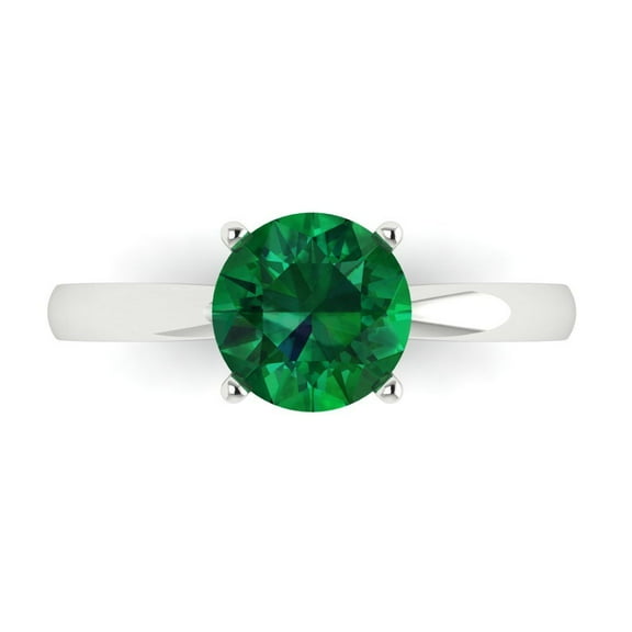 1.5 ctw Solitaire Anniversary Ring for Women | Round Cut Simulated Emerald | Hyperallergenic Solid 14K White Gold