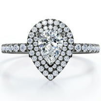JeenMata Pave Style 1 Carat Pear-Shaped Moissanite Double Halo Cluster Engagement Ring in 18K Black Gold Plating for Women
