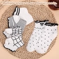 thumbnail image 5 of Bocaoying 6 Pairs Women's Ruffle Ankle Socks, Lettuces Crew Socks for Women with White and Black Accent, Combed Cotton Breathable Socks with Checkered & Stripe Patterns, Size 5-9, 5 of 8