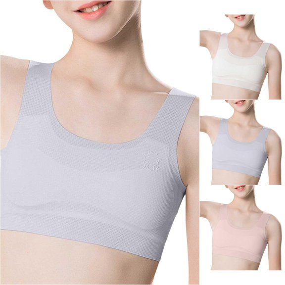 JCCXIN Training Bras For Girls Padded Wireless Junior Sports Bras Soft Seamless Cami Elastic Wide Strap School Everyday Comfort Cute Bralette,Purple,9-12 Years