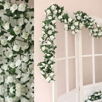 6 Pack White Flower Garland, 50FT White Rose Garland, Floral Garland Flower Wall Backdrop Arch Decor, Fake Roses Vine Hanging Artificial Flower for Wedding Anniversary Birthday Party