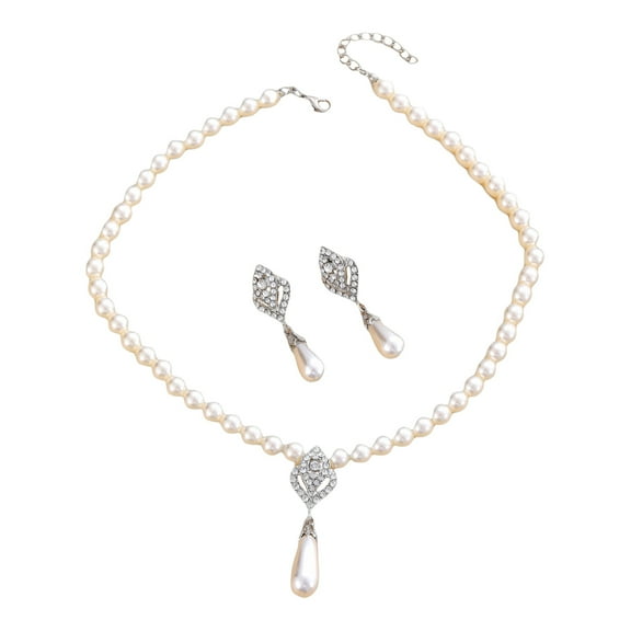 Yesbay 1 Set Jewelry Set Faux Pearl Earrings Necklace Adjustable Length Decor Polished Prom Party Wedding Party Bride Jewelry