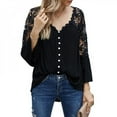 thumbnail image 2 of Ladies Lace top Long Sleeve Pure Color Deep V Pullover Chiffon Shirt, 2 of 5