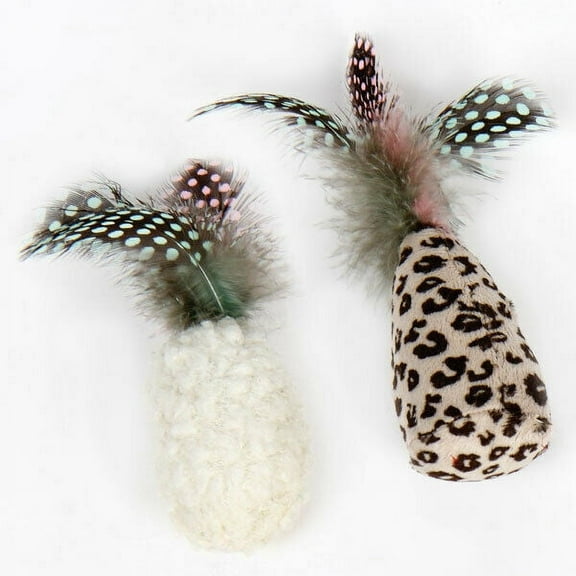 Cat Toys 2 Pack Interactive Fun Plush Mice Ribbon Feather Ball Pick Characters (Feather Tail)