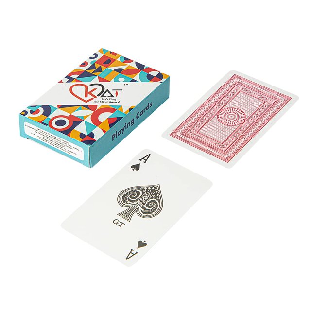 Kat Let's Play 4 Pcs Cartes à Jouer Plastique Revêtement Rouge Design Couleur Unique E Pack Premium Cartes d'Art Decks en Papier pour Pont Rami Poker Holi Diwali Taash Jeu / Utilisation pour Fête & Jeu
