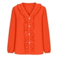 thumbnail image 5 of Jsaierl Women's Casual Solid Color Ruffle Collar Long Sleeve Ruffle Shirt Blouse V Neck Peasant Sleeve Button Down Shirt Tops, 5 of 9