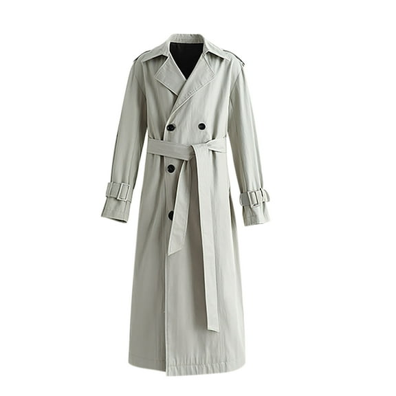 successthop Double Breasted Trench Coats for Men Windbreaker Notched Lapel with Pockets Casual Outwear Belted Jackets L