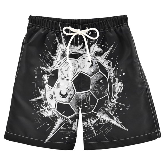 joogoo Kids Boys Swim Trunks Soccer Ball Black Beach Board Shorts Drawstring Swimsuit Kid Teen L