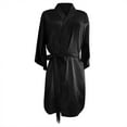 thumbnail image 4 of Cqxid525 Women's Lightweight Robe Women's Black Silk Like Mid Sleeve Nightdress Summer Short Cardigan Tie Tassel Thin Bathrobe Pajamas Soft Lightweight Black 1PC, 4 of 6