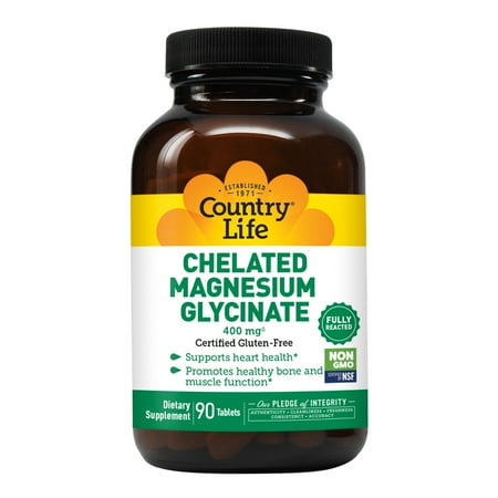 Chelated Magnesium Glycinate  400 mg  90 Tablets (133 mg per Tablet )  Country Life