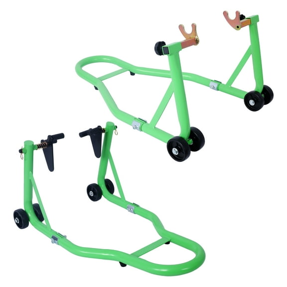 Motorcycle Stand 1000LB Sport Bike Front and Rear Wheel Lift Swingarm Paddock Stands Black U green